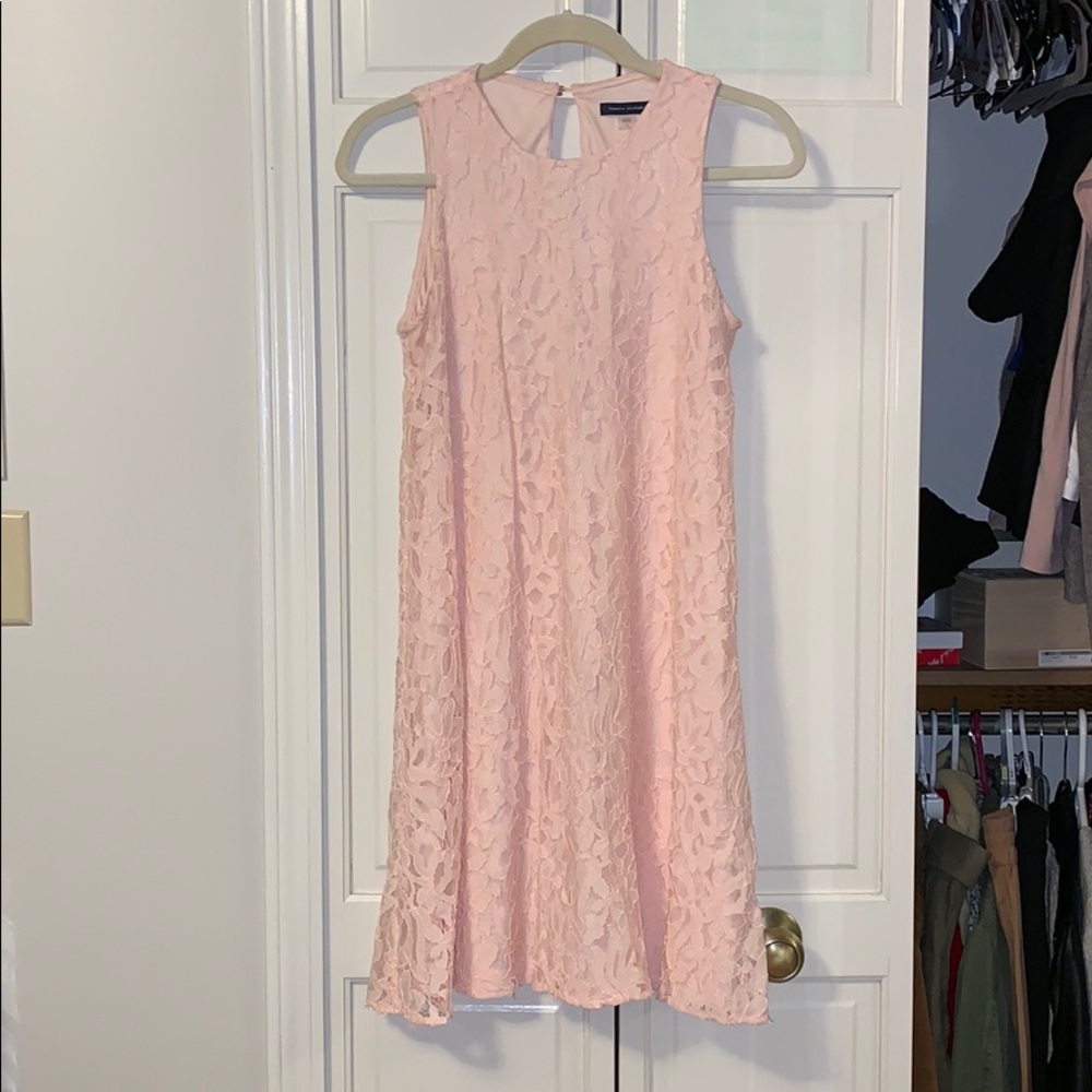 TOMMY HILFIGER pink lace high neck dress